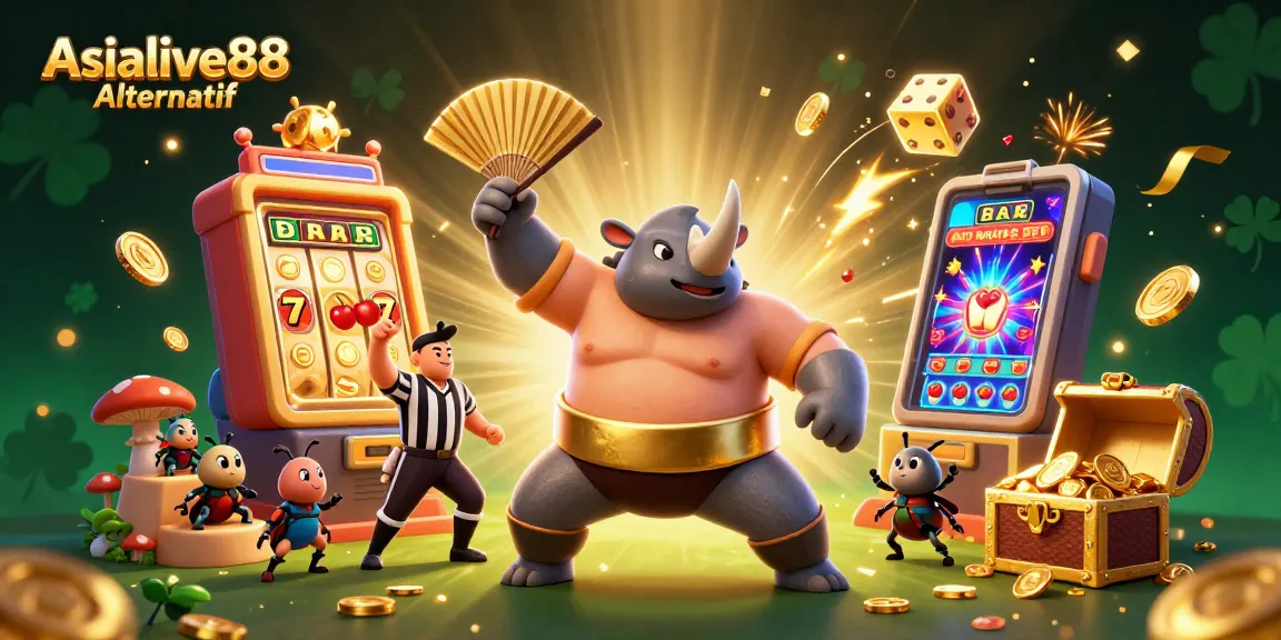 Experience the thrill with Asialive88 Alternatif, featuring a dynamic casino scene in a vibrant 3D illustration.