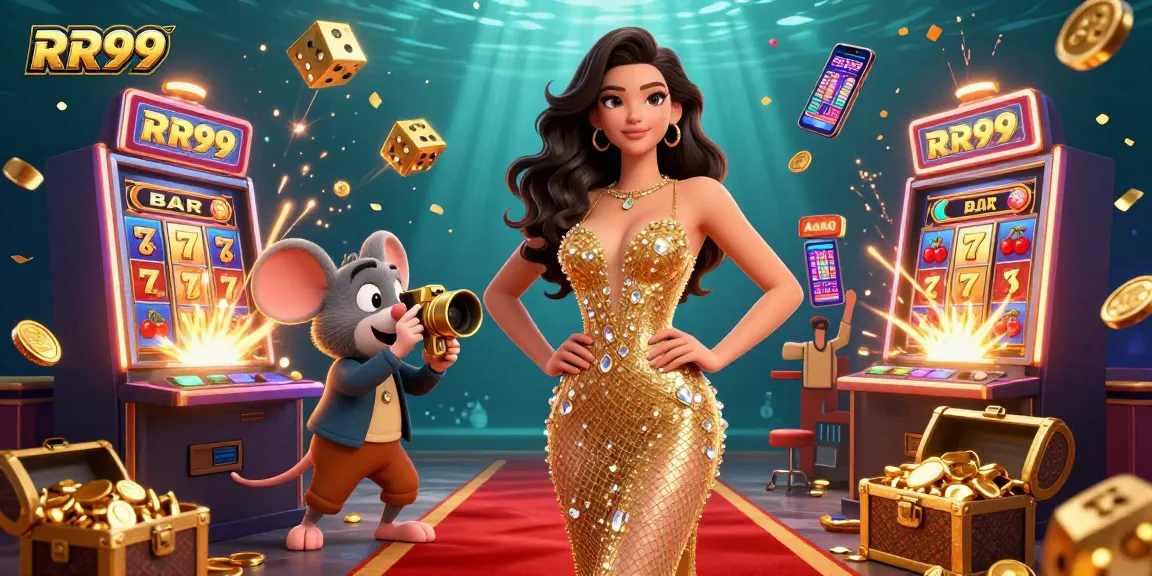 Experience thrilling wins at RR99 with an exciting casino scene bursting with jackpots and vibrant game elements.