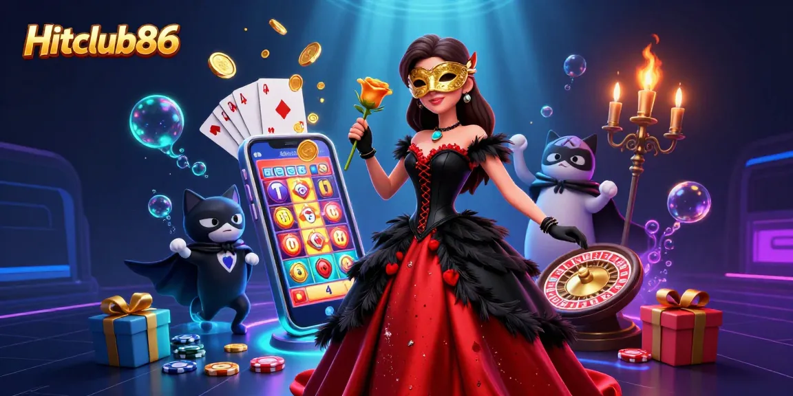 Hitclub86 showcases a vibrant casino scene with dynamic characters and immersive gaming elements.