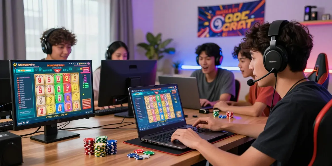 Engaged players enjoying online lottery gaming at NGAMENJITU, showcasing vibrant digital interfaces and dynamic atmosphere.