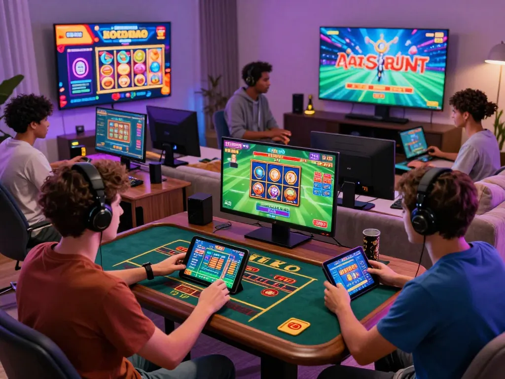 Engaged players enjoying UU88 online gaming experience in a vibrant home setting.
