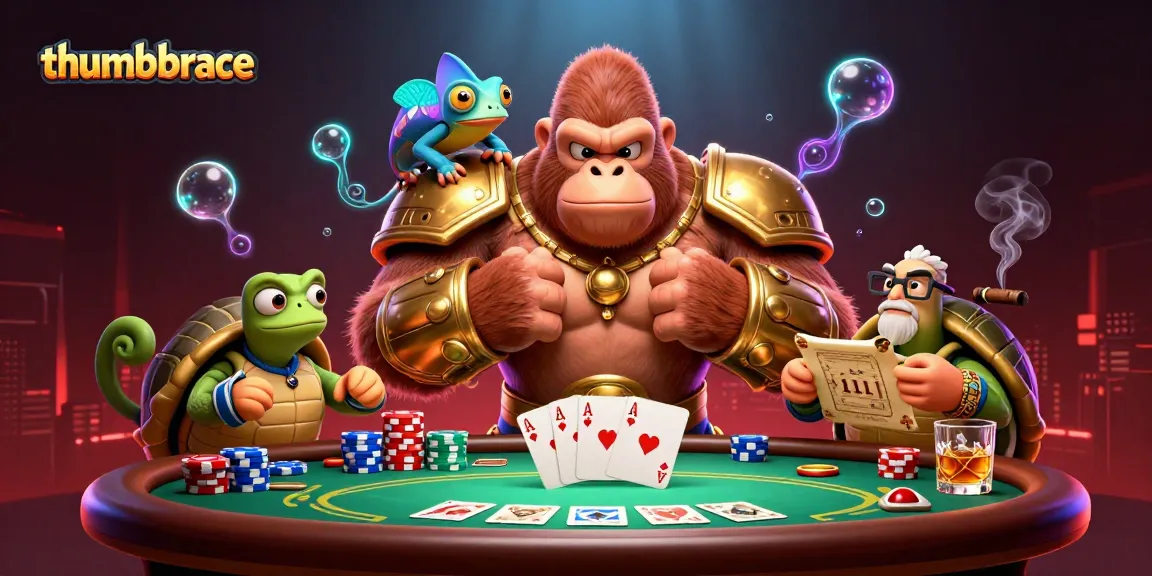 Engage with thumbbrace action at a vibrant poker scene featuring a gorilla champion and his clever companions.