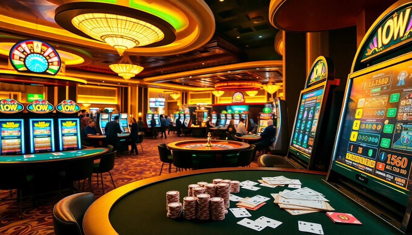 Interactive gaming experience at 69VN with vibrant slot machines and poker tables.