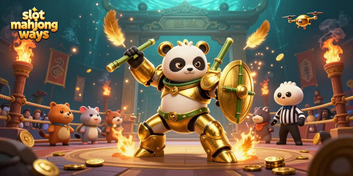 Experience the excitement of slot mahjong ways with a golden panda in a dynamic arena setting.