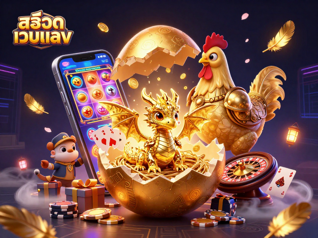 Experience thrilling สล็อตเว็บตรง action with golden dragon and slot games in this captivating illustration.