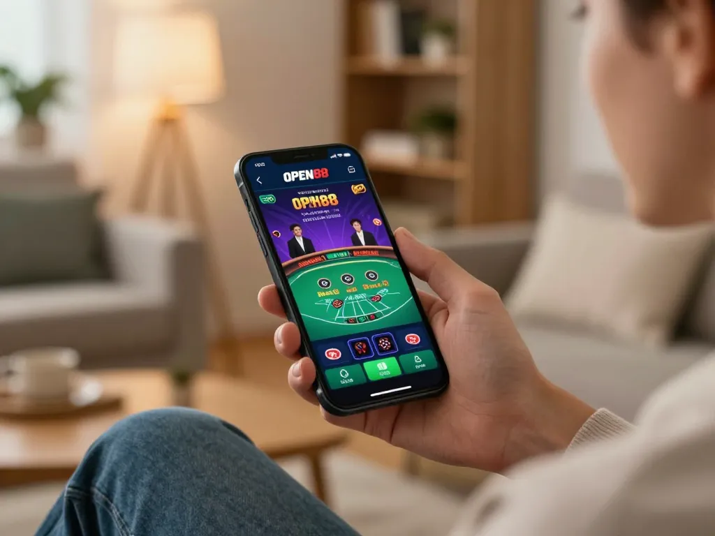 Using the OPEN88 app to place bets on a live dealer game while relaxing at home.