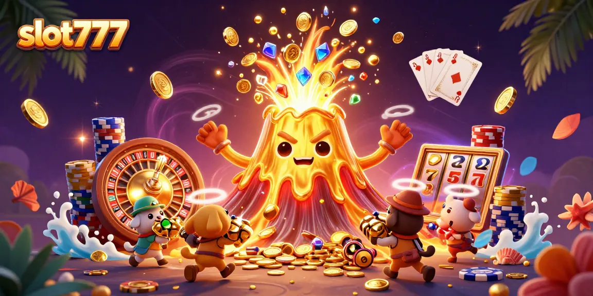 Experience the thrill of slot777 with a vibrant eruption of coins and treasures!