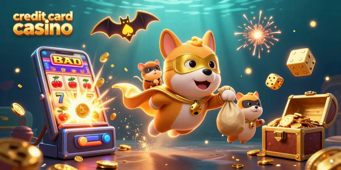 Engage with leading credit card casino features while a superhero dog delivers gold coins.