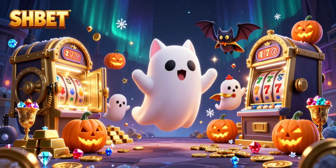 Experience the thrilling world of SH BET with a ghost cat and vampire bat amidst shining treasures in a haunted casino.
