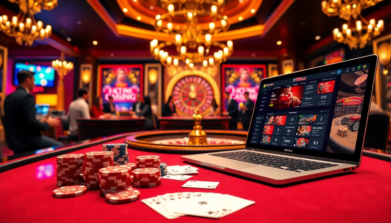 Engaging players at the i9bet casino table, showcasing high-stakes poker chips and a roulette wheel.