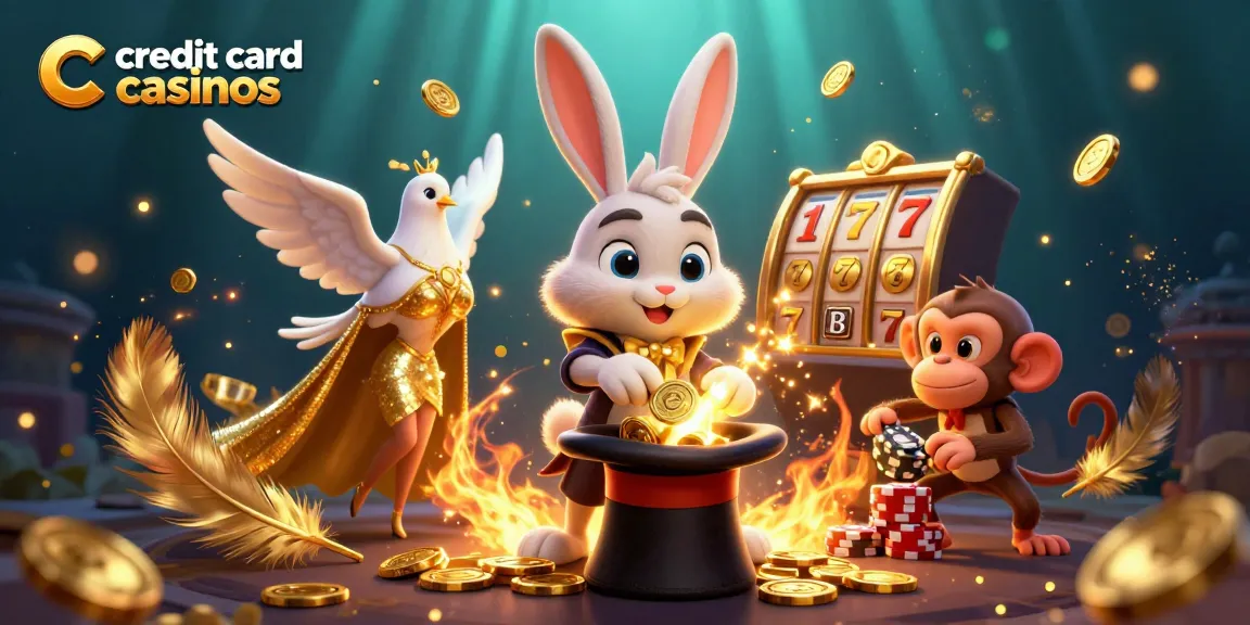 Experience the thrill with credit card casinos illustrated in a vibrant casino scene.