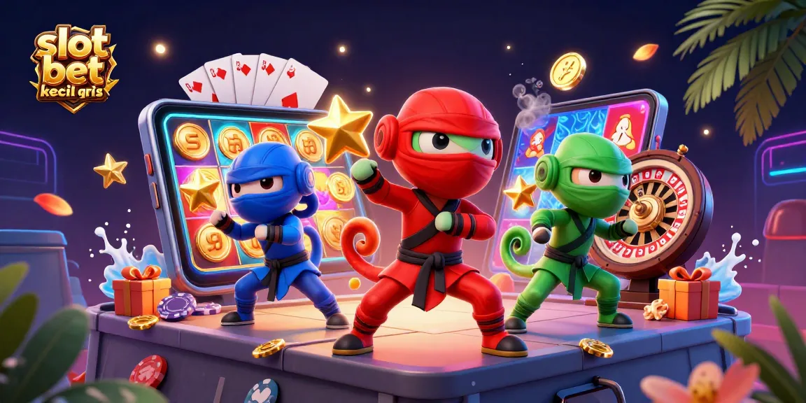 Experience the excitement of slot bet kecil qris with this dynamic 3D casino illustration featuring vibrant game elements.