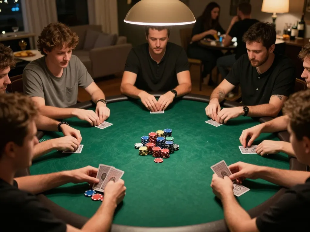 Players engage in a thrilling poker game at home, showcasing go8 strategy and social gaming