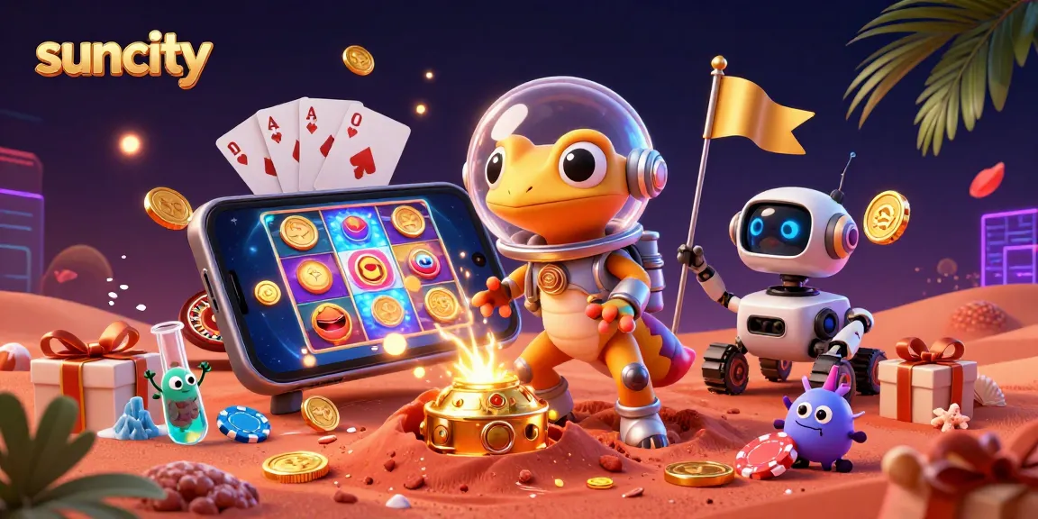 Suncity showcases a vibrant casino scene with dynamic gameplay elements and engaging characters.