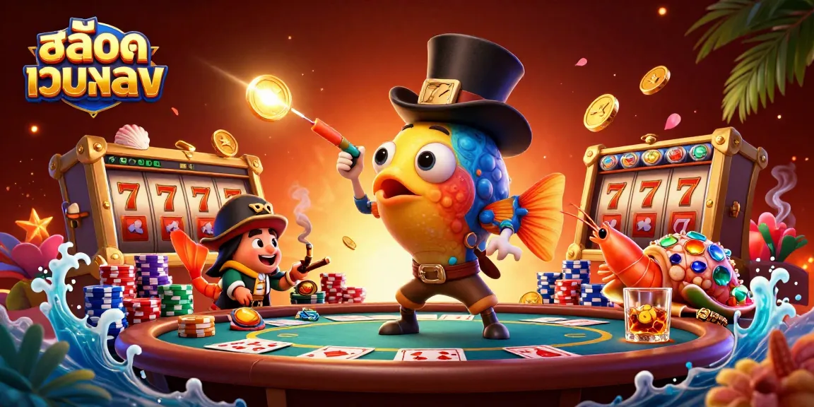 Experience thrilling action in สล็อตเว็บตรง with cartoon anglerfish and pirate shrimp captivating golden coins.