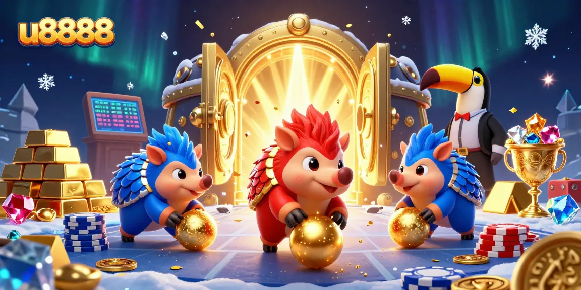 Experience the excitement of u8888 with rival pangolins rolling through gambling chips in a vibrant casino scene.