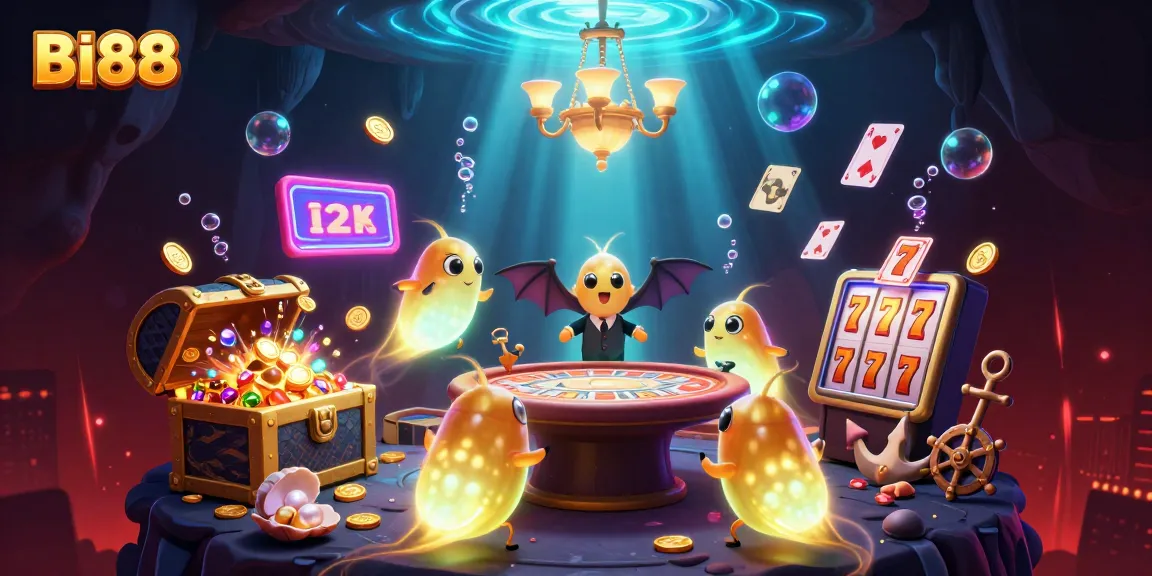 Experience exciting gameplay at BI88 Casino, where glowworms illuminate a vibrant cave casino atmosphere with treasures.