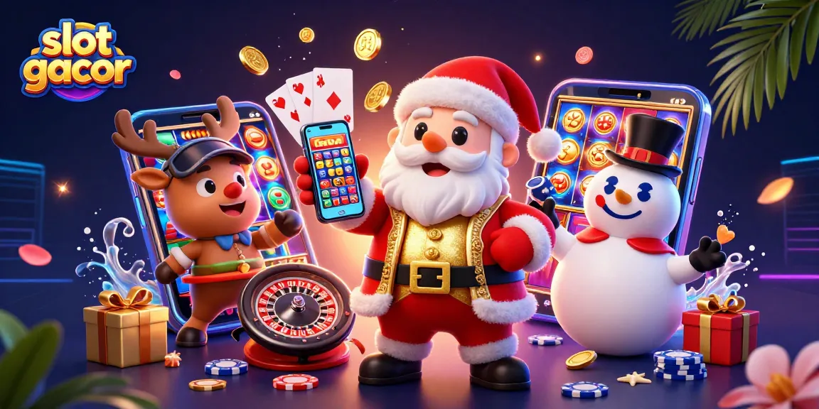 Engage with slot gacor excitement in this vibrant casino scene featuring festive characters.