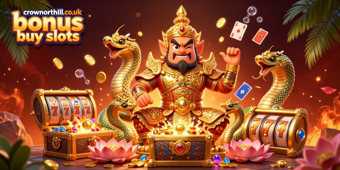 Engage in crownnorthill.co.uk bonus buy slots with a vibrant 3D casino illustration showcasing exciting game elements.