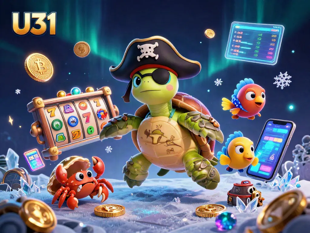 Spin to win with U31's dynamic cartoon characters in a lively casino scene filled with jackpots and crypto coins.