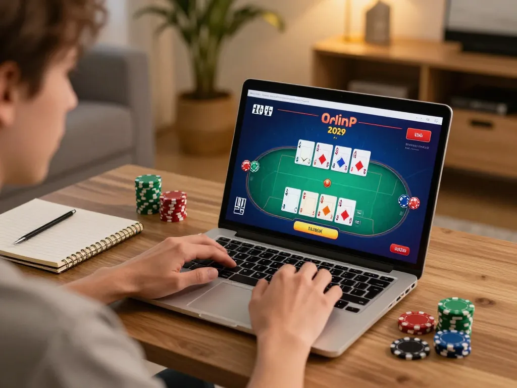 Engaged player using five88 for strategic online poker gameplay with cozy ambiance