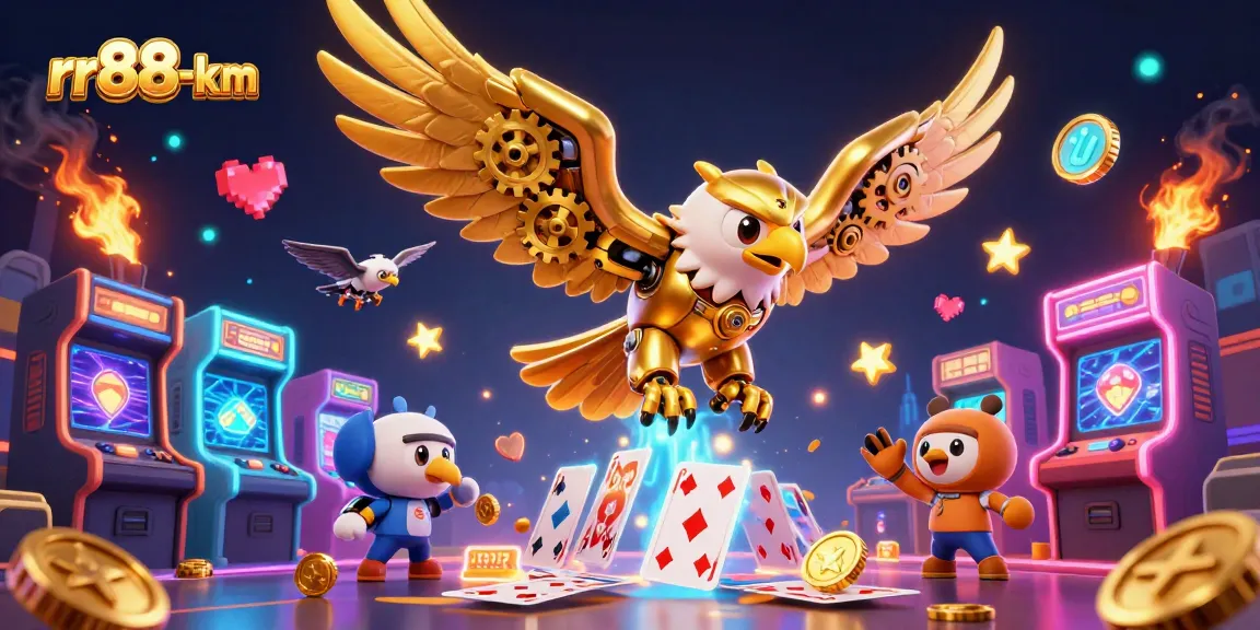 Experience rr88-km as a golden eagle soars through dynamic playing cards and glowing casino games