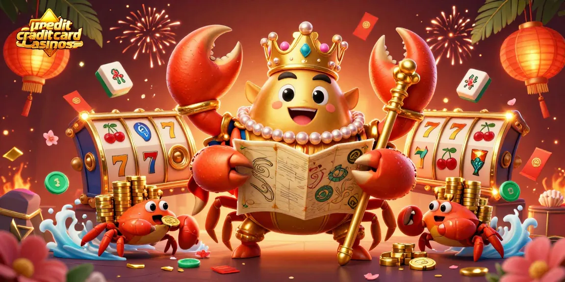 Experience the thrill of credit card casinos with a vibrant 3D illustration showcasing slot reels and cheerful casino characters.