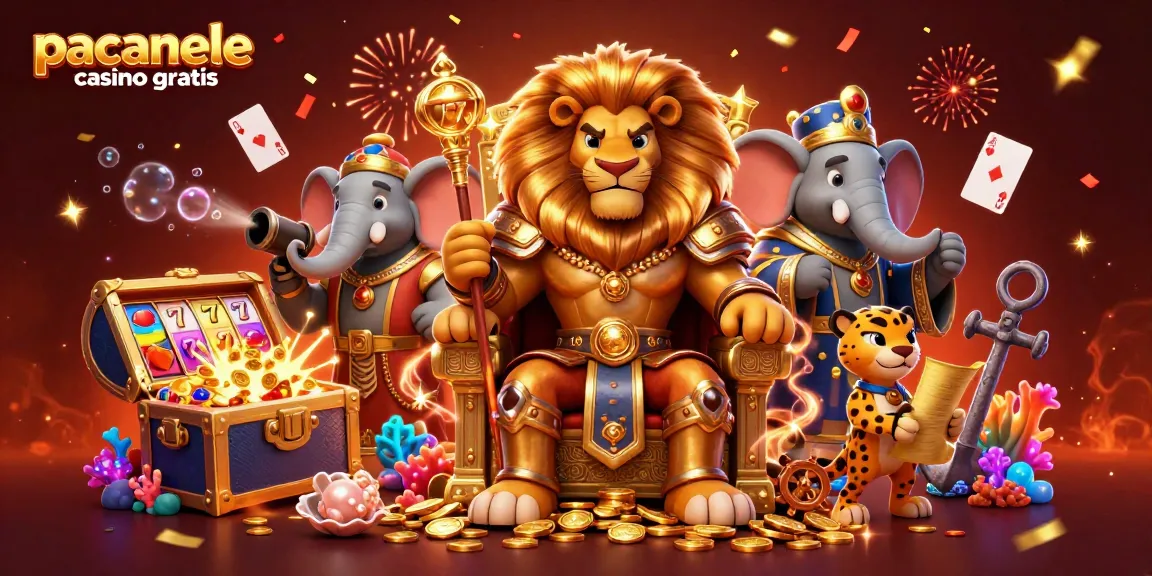 Joacă păcănele casino gratis alături de un rege leu și prietenii săi într-o scenă dynamic.