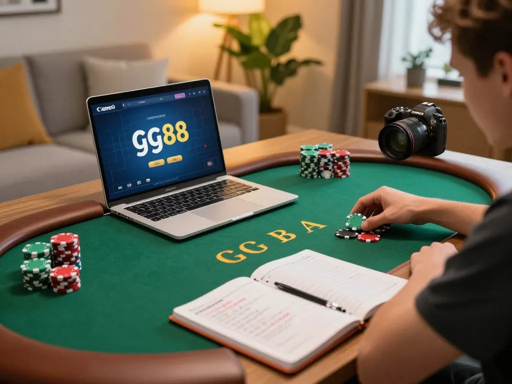Engaging in a thrilling online gg88 poker game at home with chips and strategies