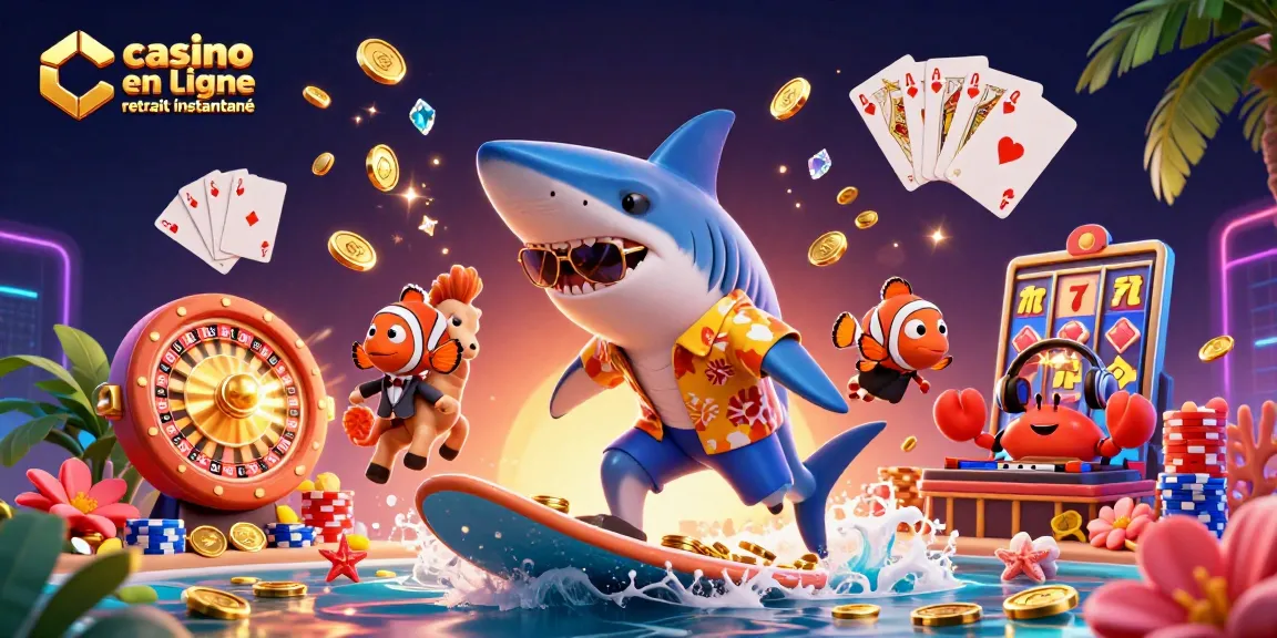 Vivez l'excitation au casino en ligne retrait instantané avec une scène sous-marine vibrante mettant en vedette des personnages animés.