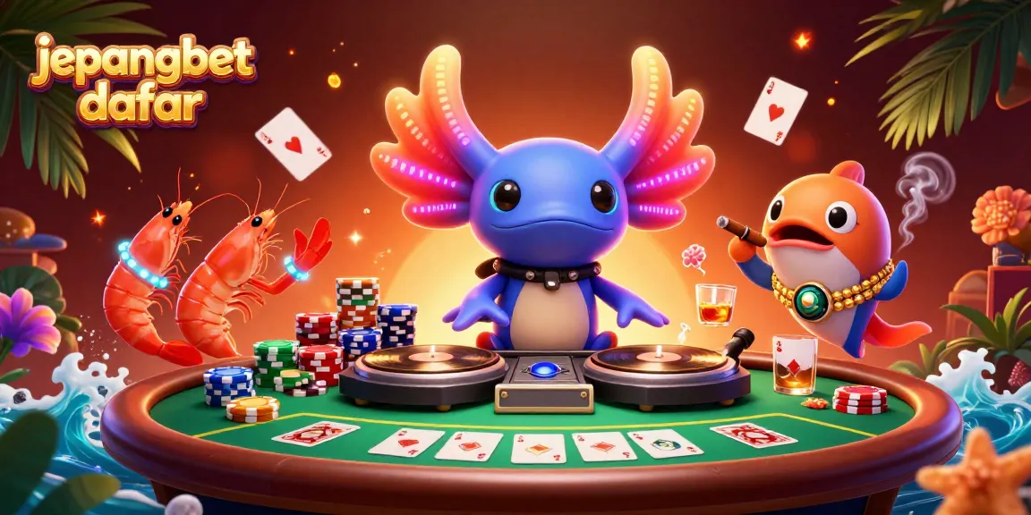 Join the fun with Jepangbet daftar, where a neon-colored axolotl DJ spins records at a lively poker scene.
