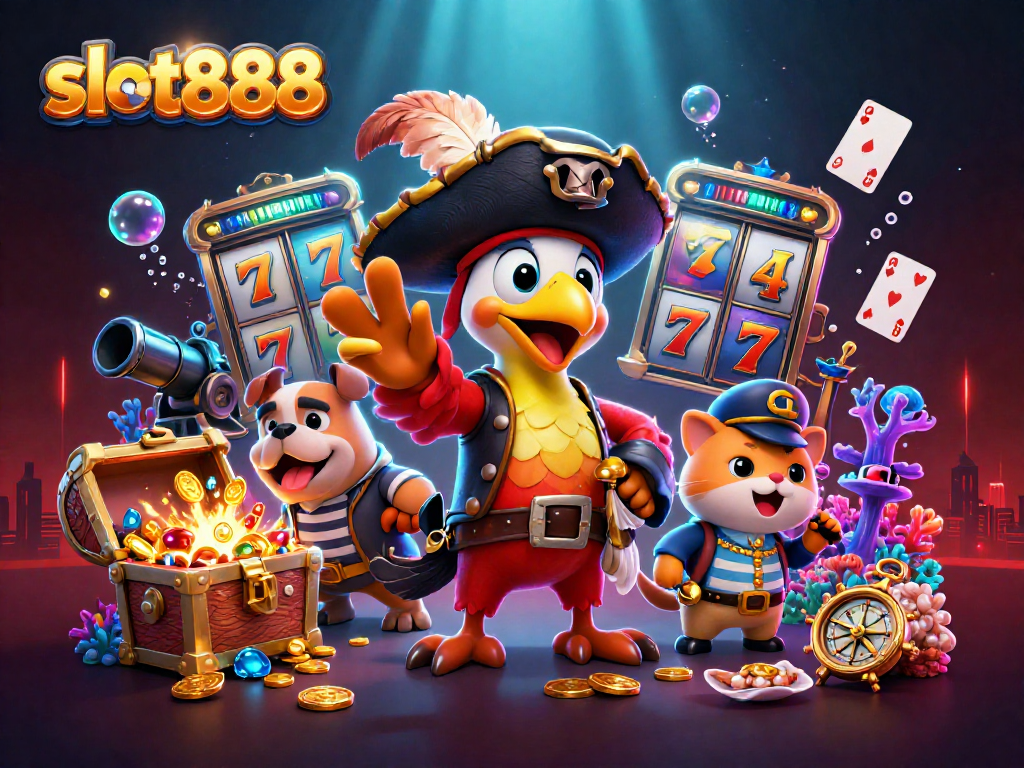 Menggenggam slot888 dengan petualangan seru, saat karakter mengincar jackpot dan harta karun di lautan.