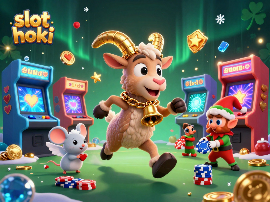 Experience the excitement of slot hoki with playful characters in a vibrant casino scene.