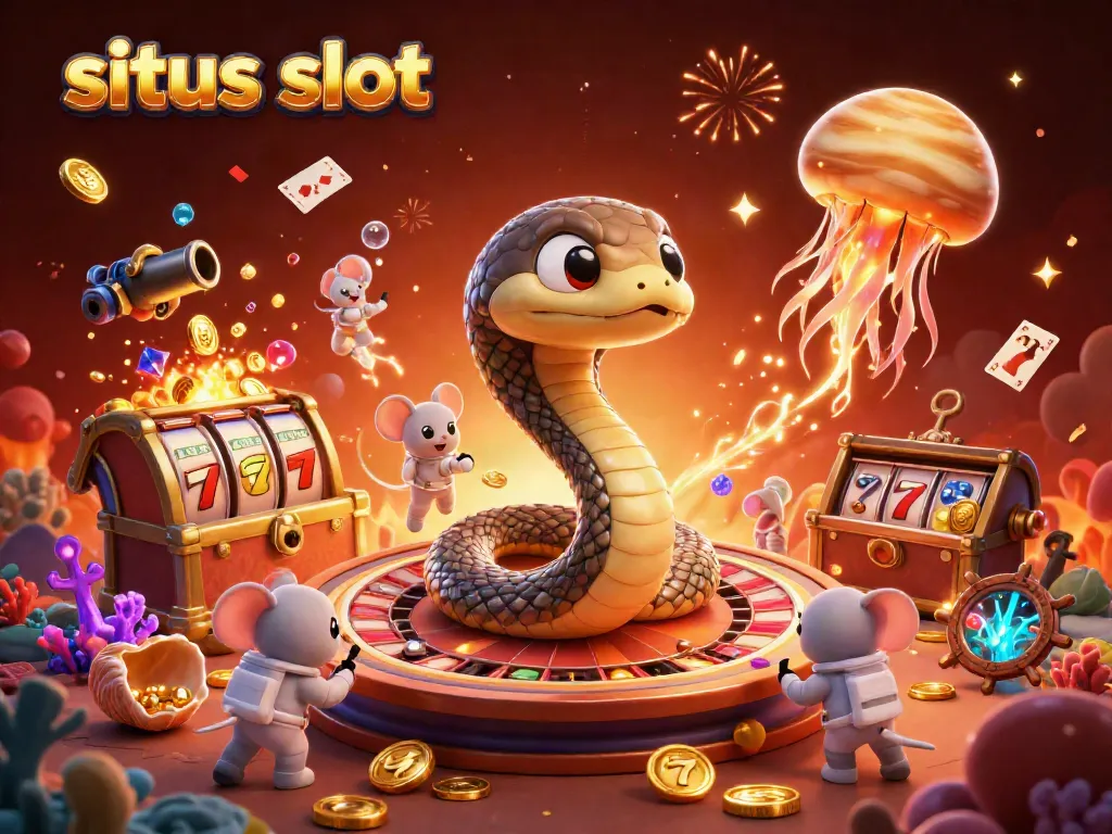 Menghadirkan situs slot yang menggugah selera, dengan permainan slot reels berputar dan koin emas serta fokus pada pengalaman game yang interaktif.