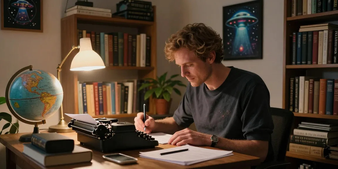 T Allen Greenfield's creative workspace at https://tallengreenfield.com, showcasing his unique writing process on UFOs and spirituality.