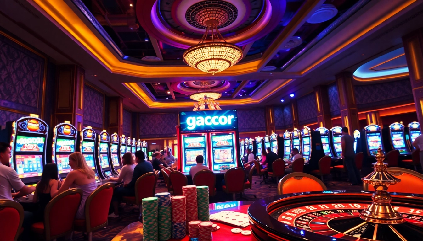Experience thrilling gameplay at slot gacor machines in a glamorous casino setting.