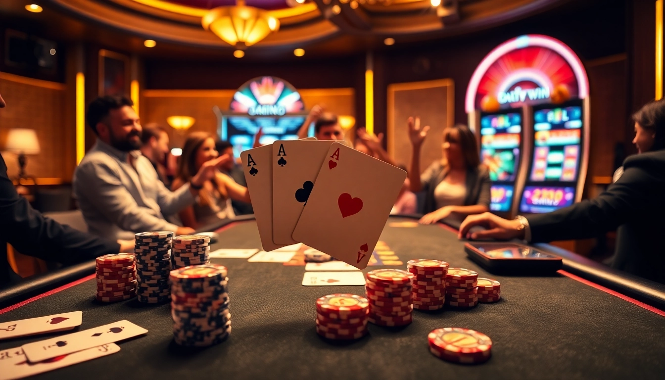 Merayakan kemenangan Datuk di meja blackjack yang elegan dengan kartu berwarna-warni dan penjudi yang gembira.