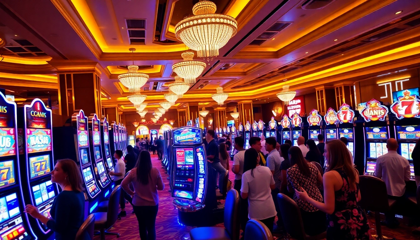 Experience excitement at slot777 login, with vibrant slot machines and enthusiastic players enjoying their time.