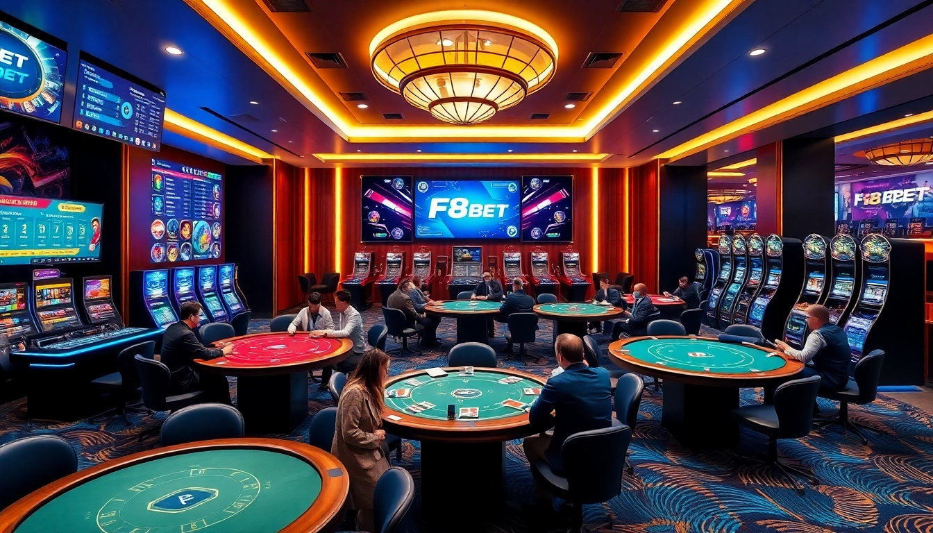 Experience the vibrant online gaming world at https://f8beta2.support/ where players engage in Baccarat and sports betting in a modern casino setting.