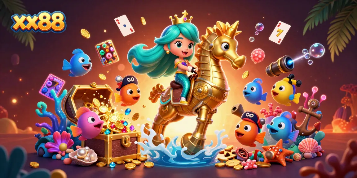 Experience thrilling gameplay at xx88 with a vibrant mermaid scene packed with underwater casino elements.