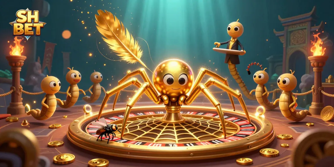 Engage with SH BET, showcasing a thrilling betting scene with a golden spider and dynamic casino elements.