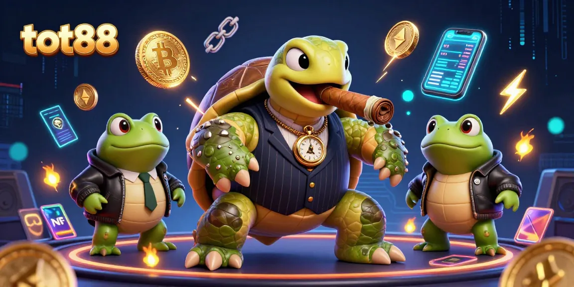 Experience the thrill of crypto gambling with tot88's vibrant casino scene featuring unique cartoon characters.