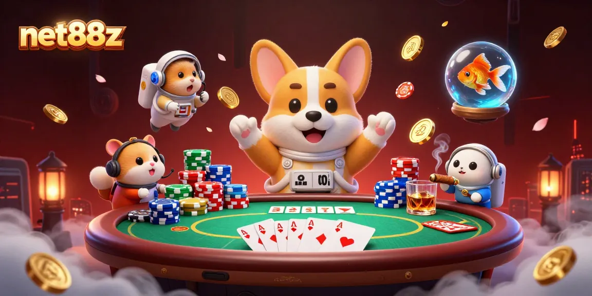 Engage with net88z gaming in a vibrant 3D casino scene featuring a whimsical astronaut corgi.