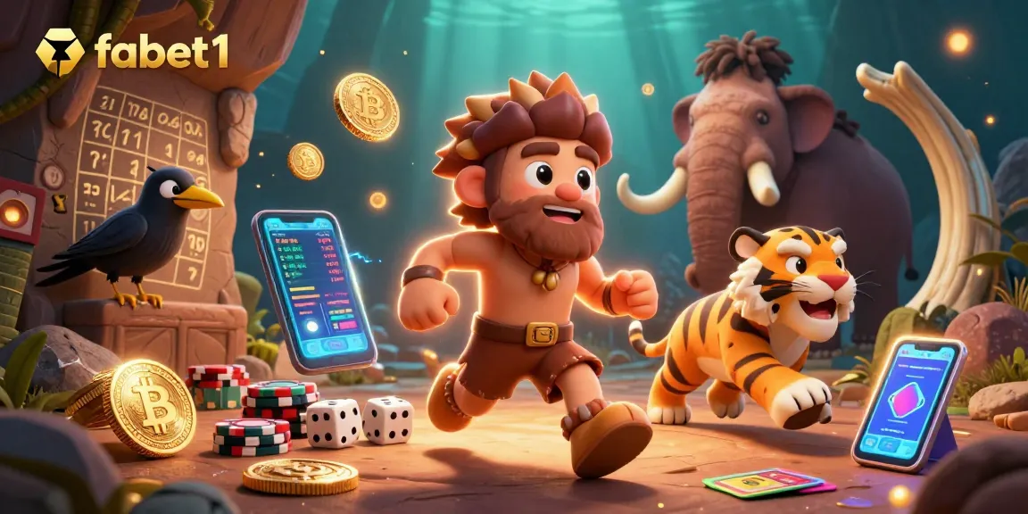 Experience fabet1's vibrant prehistoric casino scene filled with Bitcoin and Ethereum coins.