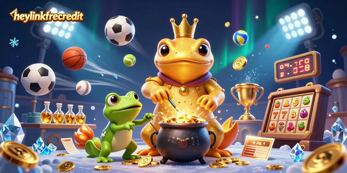 heylinkfreecredit showcases a vibrant 3D scene with a golden salamander alchemist and dynamic casino elements.