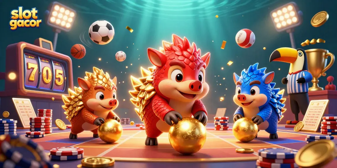 Menggulung jackpot di slot gacor dengan pangolin bertanding dan tumpukan chip poker