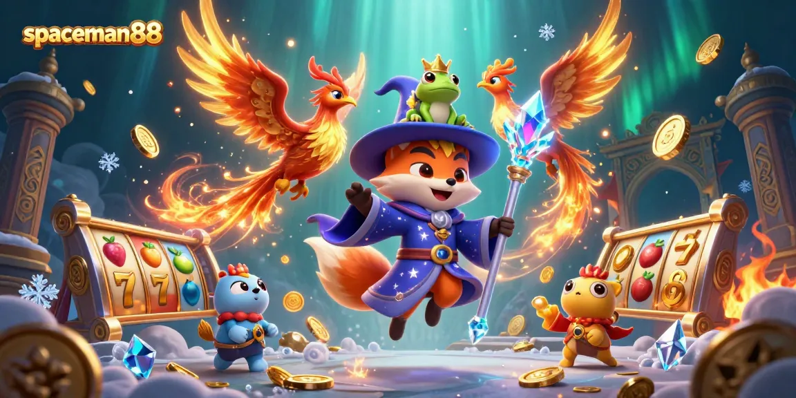 Experience thrilling wins at spaceman88 with an enchanting wizard fox in a vibrant casino scene.