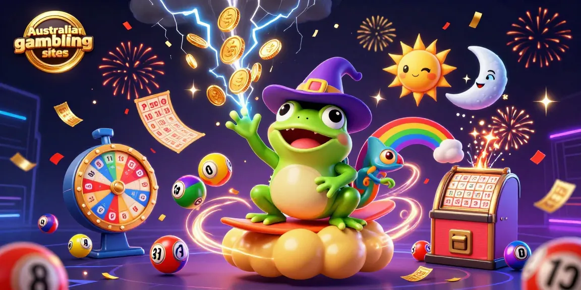 Winning at Australian online gambling sites: vibrant scene with characters and gaming elements.